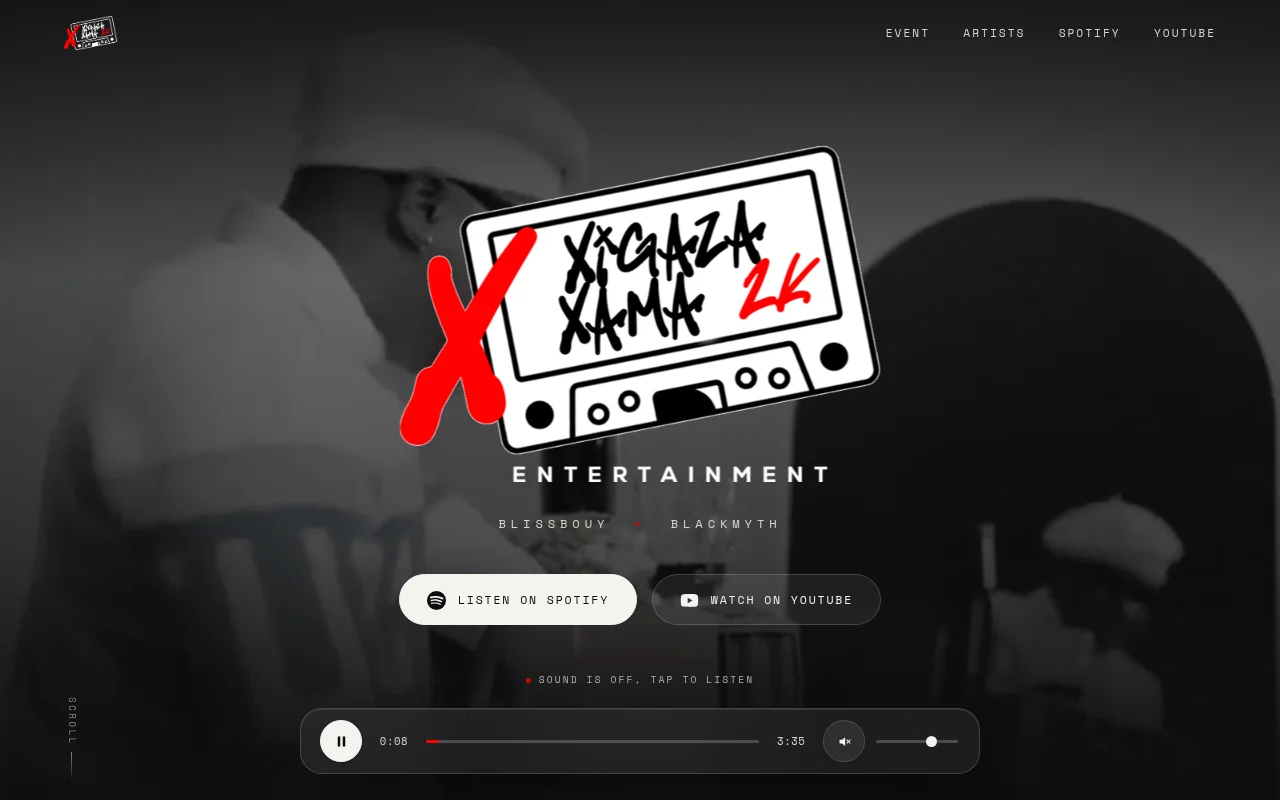 Screenshot of the XX2K Entertainment website